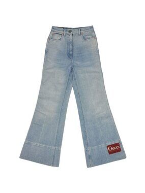 Gucci Washed Denim Flare Pants Cotton Polyurethane Blue